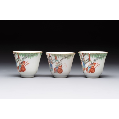 19 - Six fine Chinese famille rose 'Xi Xiang Ji' cups and saucers, Xianfeng mark and of the periodDia.: 1... 