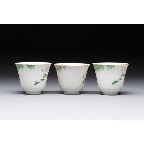 19 - Six fine Chinese famille rose 'Xi Xiang Ji' cups and saucers, Xianfeng mark and of the periodDia.: 1... 