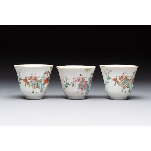 19 - Six fine Chinese famille rose 'Xi Xiang Ji' cups and saucers, Xianfeng mark and of the periodDia.: 1... 