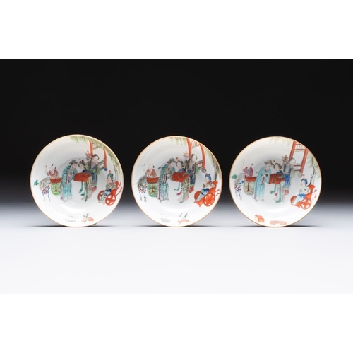 19 - Six fine Chinese famille rose 'Xi Xiang Ji' cups and saucers, Xianfeng mark and of the periodDia.: 1... 