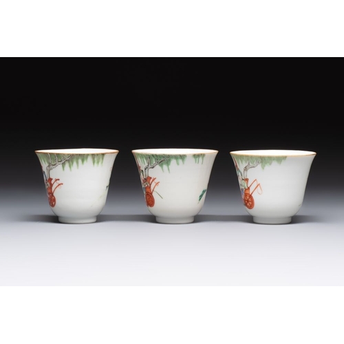 19 - Six fine Chinese famille rose 'Xi Xiang Ji' cups and saucers, Xianfeng mark and of the periodDia.: 1... 