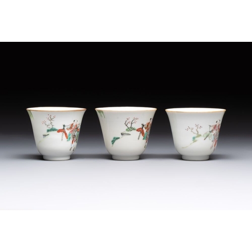 19 - Six fine Chinese famille rose 'Xi Xiang Ji' cups and saucers, Xianfeng mark and of the periodDia.: 1... 