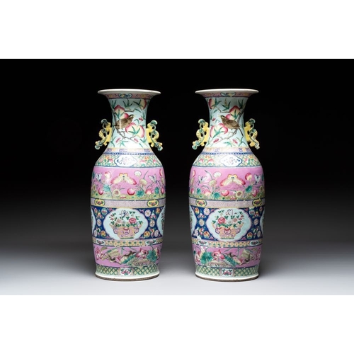 27 - A pair of Chinese famille rose vases for the Straits or Peranakan market, 19th C.H.: 60 cm... 