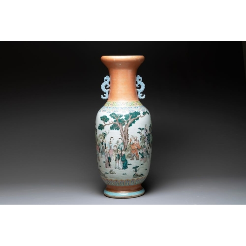 33 - A large Chinese famille rose coral-red-ground 'Eight Immortals' vase, Qianlong mark, 19th C.H.: 91 c... 