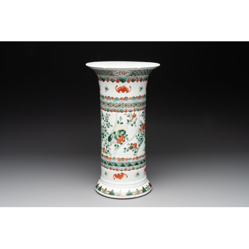 42 - A Chinese famille verte 'gu' vase with floral design, 19th C.H.: 35 cm