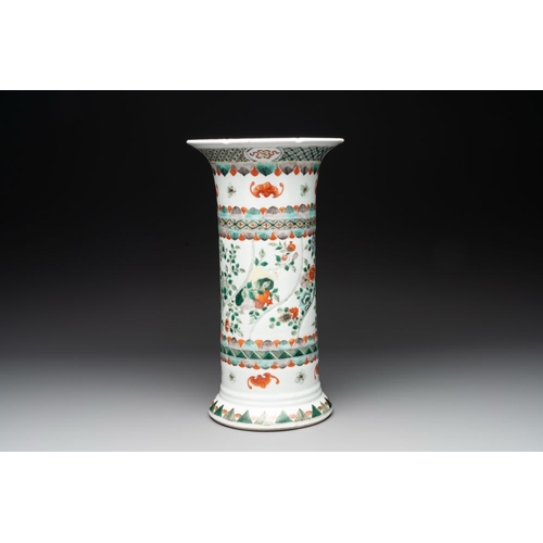 42 - A Chinese famille verte 'gu' vase with floral design, 19th C.H.: 35 cm