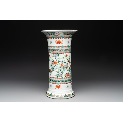 42 - A Chinese famille verte 'gu' vase with floral design, 19th C.H.: 35 cm