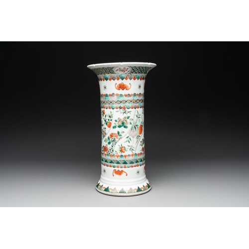 42 - A Chinese famille verte 'gu' vase with floral design, 19th C.H.: 35 cm