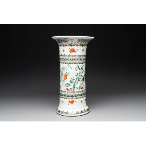 42 - A Chinese famille verte 'gu' vase with floral design, 19th C.H.: 35 cm