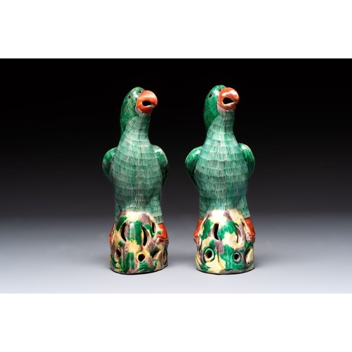 46 - A pair of Chinese sancai-glazed parrots, 19th C.H.: 22,5 cm