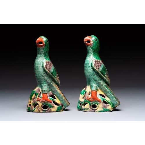 46 - A pair of Chinese sancai-glazed parrots, 19th C.H.: 22,5 cm