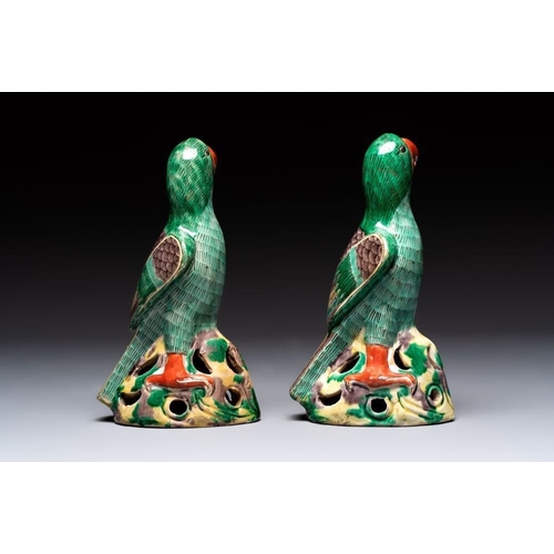 46 - A pair of Chinese sancai-glazed parrots, 19th C.H.: 22,5 cm