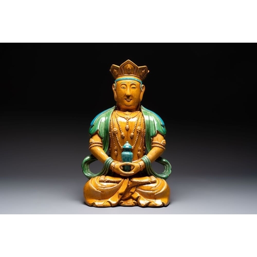 52 - A large Chinese sancai-glazed Buddha, possibly from the Chengde Palace, QianlongH.: 56 cm... 