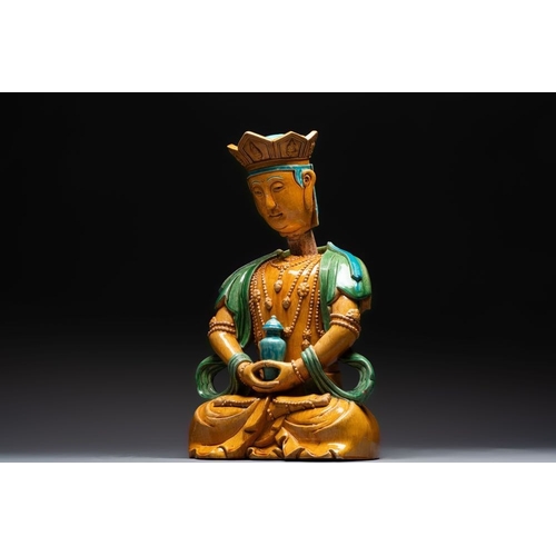 52 - A large Chinese sancai-glazed Buddha, possibly from the Chengde Palace, QianlongH.: 56 cm... 