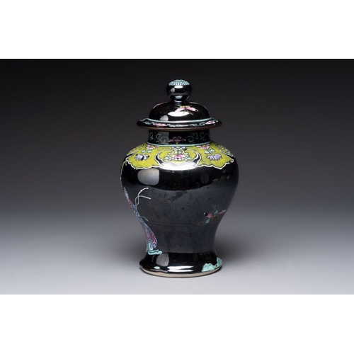 59 - A Chinese famille rose black-ground covered vase and a famille rose Milefo Buddha, Mao Ji Sheng mark... 