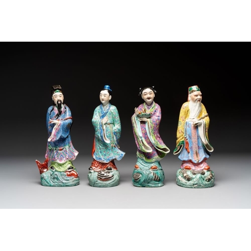 66 - Four Chinese famille rose figures, Ge Yi Tai mark, 19/20th C.H.: 31,5 cm (the tallest)H.: 30,5 cm (t... 