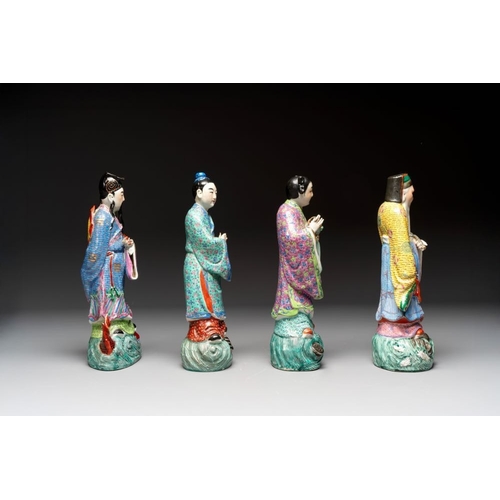 66 - Four Chinese famille rose figures, Ge Yi Tai mark, 19/20th C.H.: 31,5 cm (the tallest)H.: 30,5 cm (t... 