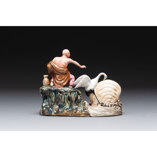 68 - Two Chinese polychrome-glazed groups, Zeng Longsheng marks, 20th C.H.: 24 cm (the tallest)H.: 14,5 c... 