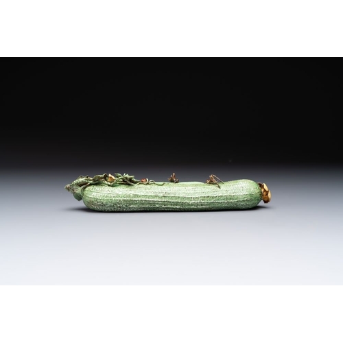 69 - Two Chinese polychrome groups of cucumbers and bitter melons with insects, 19/20th C.L.: 31 cm (the ... 