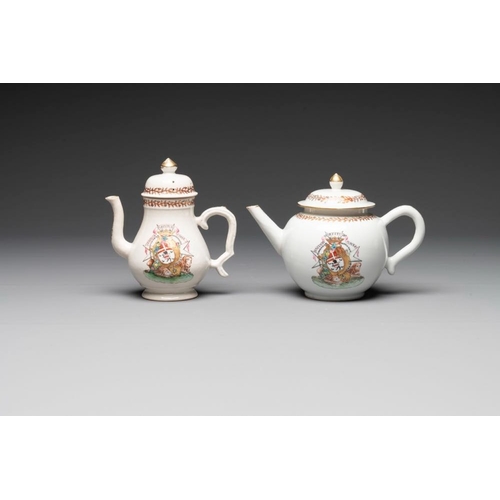 767 - A Chinese famille rose armorial nine-piece service with the arms of Alexandre Lamotte-Baracé, Qianlo... 