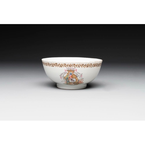 767 - A Chinese famille rose armorial nine-piece service with the arms of Alexandre Lamotte-Baracé, Qianlo... 