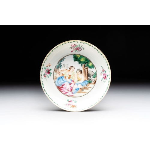 768 - A Chinese famille rose 'Venus and Mercury' cup and saucer, QianlongDia.: 13,5 cm (the saucer)L.: 8,7... 