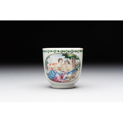 768 - A Chinese famille rose 'Venus and Mercury' cup and saucer, QianlongDia.: 13,5 cm (the saucer)L.: 8,7... 