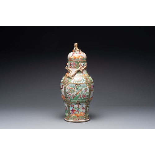 78 - A Chinese Canton famille rose covered vase and two bowls, 19th C.H.: 48 cm (the vase incl. cover)Dia... 