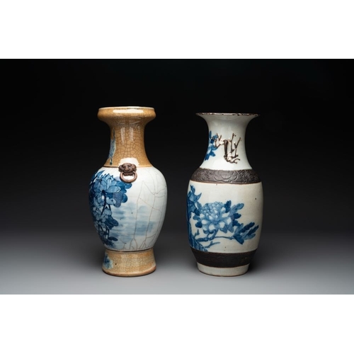 83 - Seven Chinese Nanking blue and white and famille verte crackle-glazed vases, 19/20th C.H.: 45,5 cm (... 