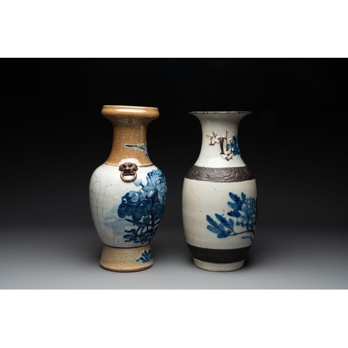 83 - Seven Chinese Nanking blue and white and famille verte crackle-glazed vases, 19/20th C.H.: 45,5 cm (... 