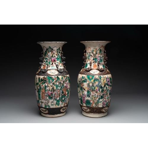 83 - Seven Chinese Nanking blue and white and famille verte crackle-glazed vases, 19/20th C.H.: 45,5 cm (... 