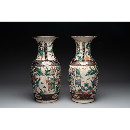 83 - Seven Chinese Nanking blue and white and famille verte crackle-glazed vases, 19/20th C.H.: 45,5 cm (... 