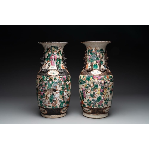 83 - Seven Chinese Nanking blue and white and famille verte crackle-glazed vases, 19/20th C.H.: 45,5 cm (... 