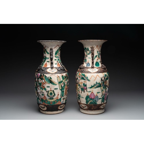 83 - Seven Chinese Nanking blue and white and famille verte crackle-glazed vases, 19/20th C.H.: 45,5 cm (... 