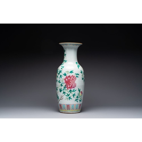 89 - Three Chinese famille rose vases with figural and floral design, Qianlong mark, 19/20th C.H.: 60,5 c... 