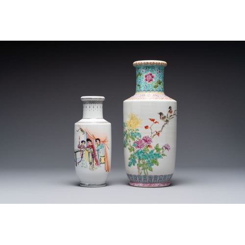 89 - Three Chinese famille rose vases with figural and floral design, Qianlong mark, 19/20th C.H.: 60,5 c... 