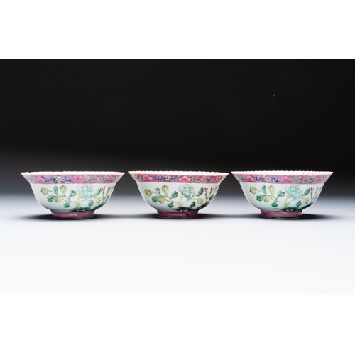 1 - Four Chinese famille rose 'Phoenix and Peony' bowls for the Straits or Peranakan market, Qianlong ma... 
