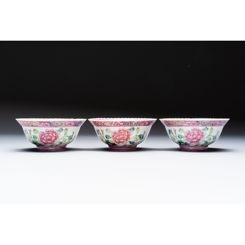 1 - Four Chinese famille rose 'Phoenix and Peony' bowls for the Straits or Peranakan market, Qianlong ma... 