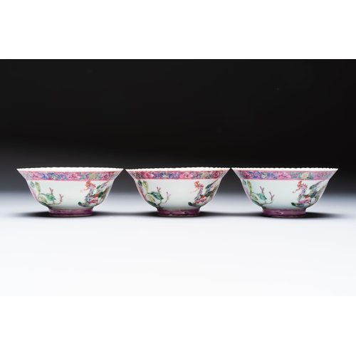 1 - Four Chinese famille rose 'Phoenix and Peony' bowls for the Straits or Peranakan market, Qianlong ma... 