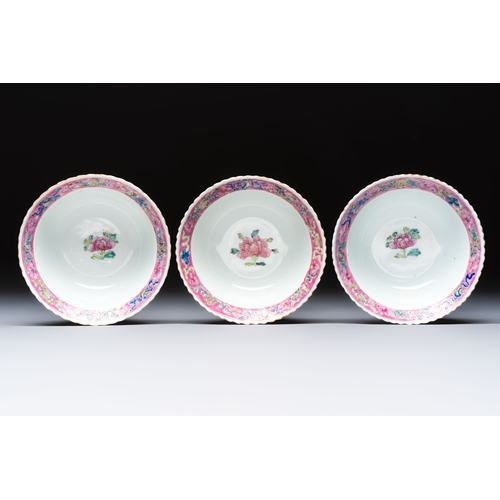 1 - Four Chinese famille rose 'Phoenix and Peony' bowls for the Straits or Peranakan market, Qianlong ma... 