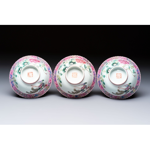 1 - Four Chinese famille rose 'Phoenix and Peony' bowls for the Straits or Peranakan market, Qianlong ma... 