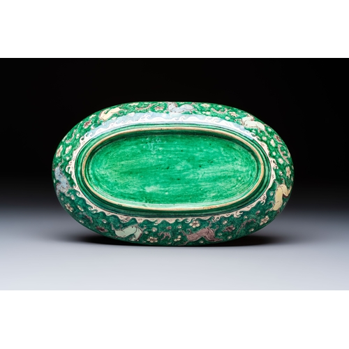 27 - A Chinese verte biscuit oval dish, 19/20th C.Dim.: 32,5 x 19,5 cm
Provenance:- The Geoffrey Middle C... 