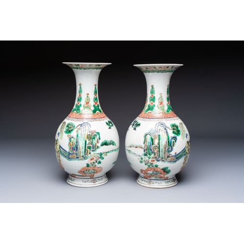 32 - A pair of Chinese famille verte vases with narrative design, 19th C.H.: 35 cmCondition reports and a... 