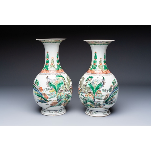 32 - A pair of Chinese famille verte vases with narrative design, 19th C.H.: 35 cmCondition reports and a... 