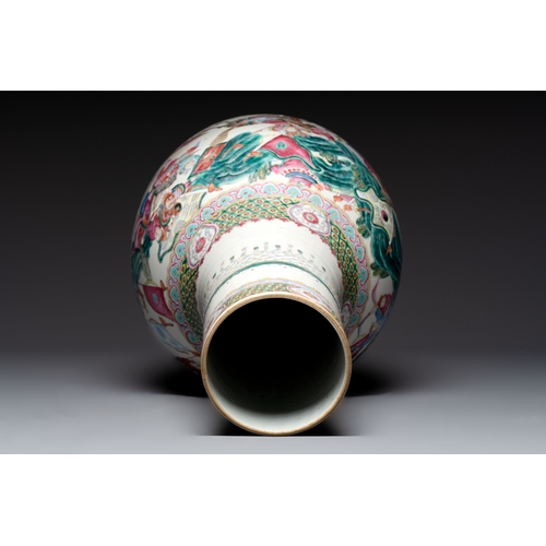 35 - A Chinese famille rose 'Warriors' vase, Xuande mark, 19th C.H.: 61 cmCondition reports and additiona... 