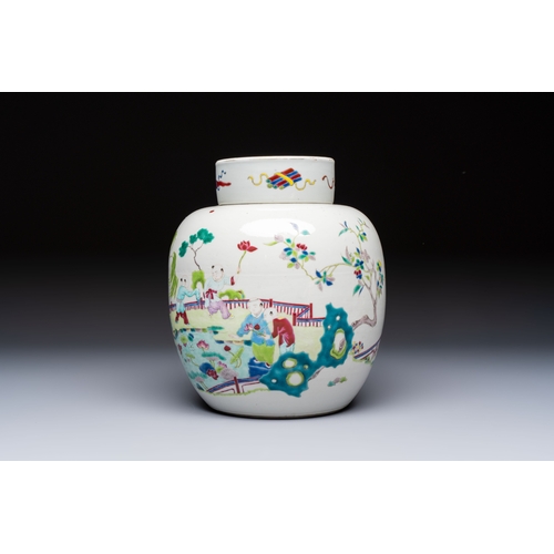 37 - A Chinese famille rose 'Playing Boys' jar and cover, Kangxi mark, 19th C.H.: 23,5 cm (incl. cover)
C... 