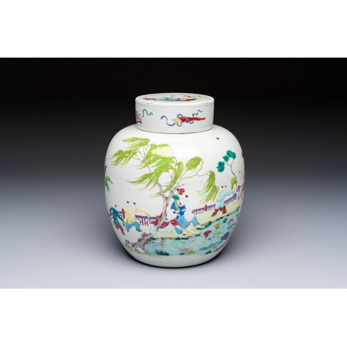 37 - A Chinese famille rose 'Playing Boys' jar and cover, Kangxi mark, 19th C.H.: 23,5 cm (incl. cover)
C... 