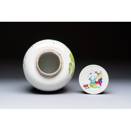 37 - A Chinese famille rose 'Playing Boys' jar and cover, Kangxi mark, 19th C.H.: 23,5 cm (incl. cover)
C... 