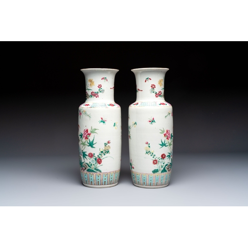 39 - A pair of Chinese famille rose 'Pheasant among Flowering Branches' vases, 19th C.H.: 35 cmCondition ... 