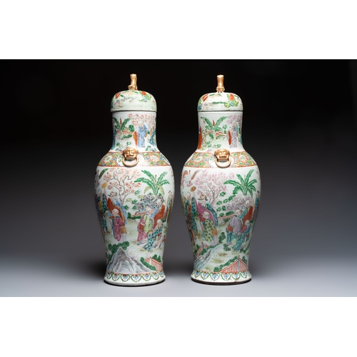 40 - A pair of Chinese famille rose '18 Luohan' vases and covers, 19th C.H.: 68,5 cm
Condition reports an... 